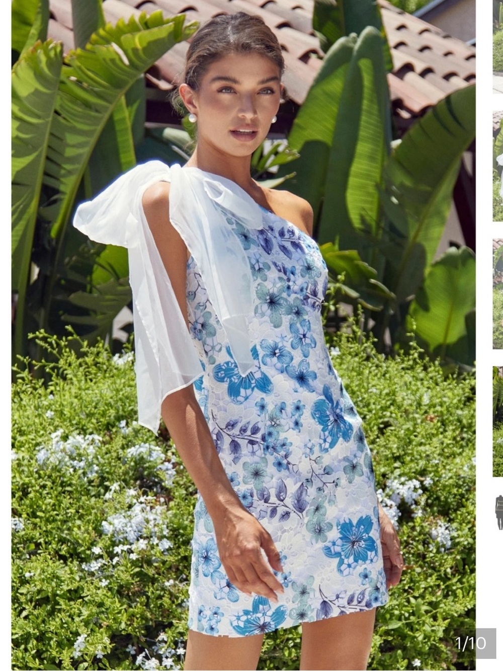 Adelyn Rae White One-Shoulder Floral lace Mini Dress. Adelyn Rae Lua blue &white